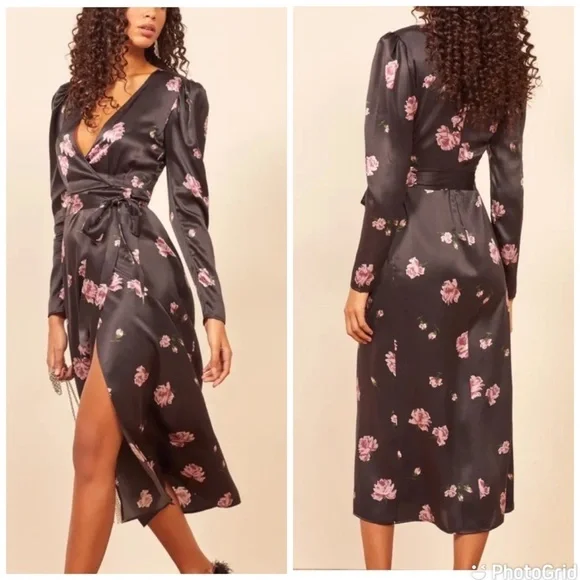 Reformation Silk Black Floral Toronto Midi Dress - Picture 13 of 13
